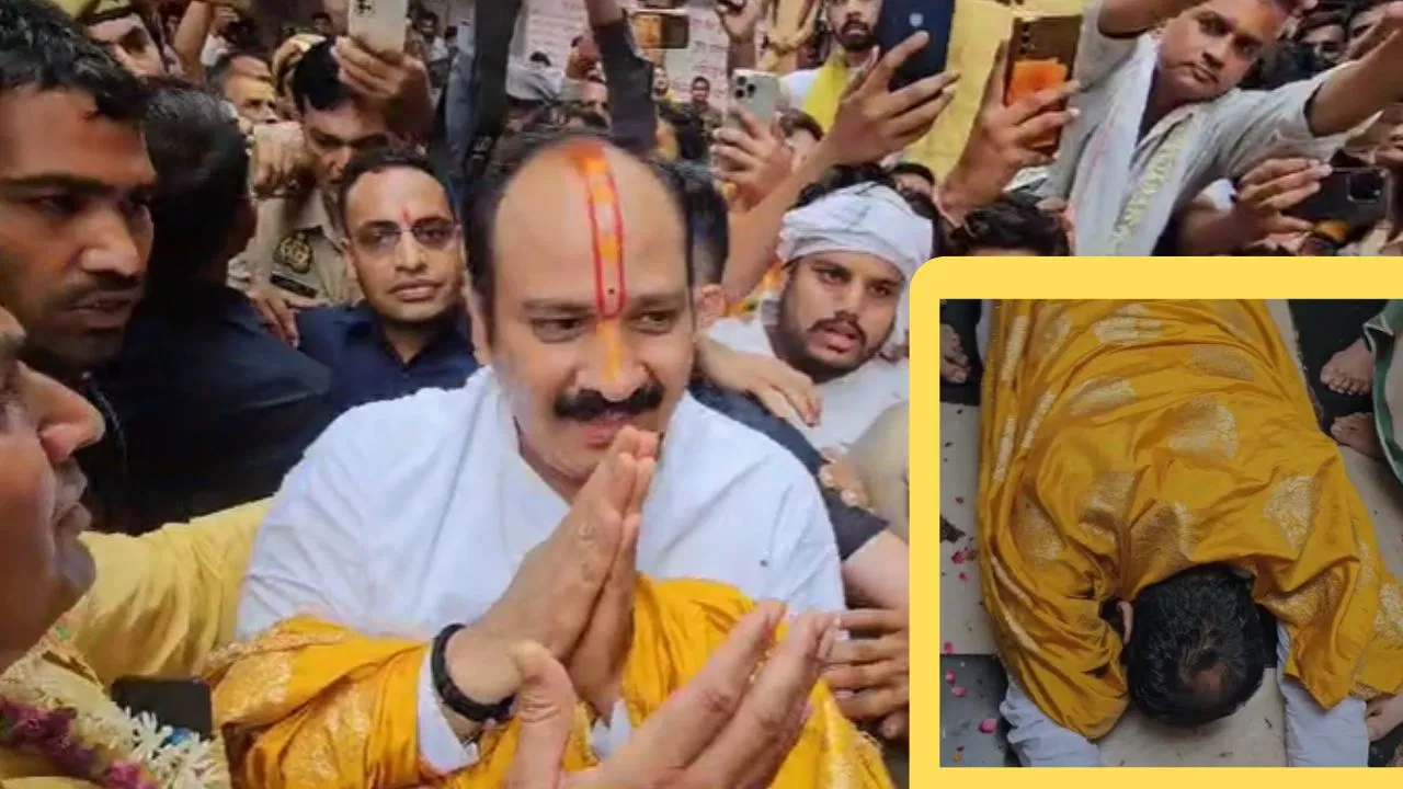 You are currently viewing प्रदीप मिश्रा ने राधारानी के सामने रगड़ी नाक, बयान के लिए दंडवत होकर मांगी माफी